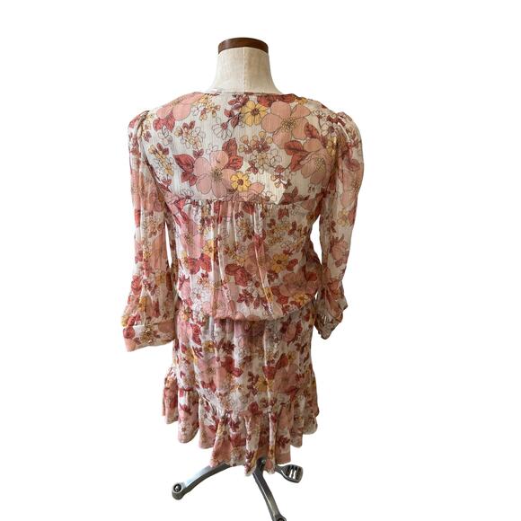 Veronica Beard Silk Long Sleeve Mini Dress Pink Floral Print 6 - Picture 6 of 10